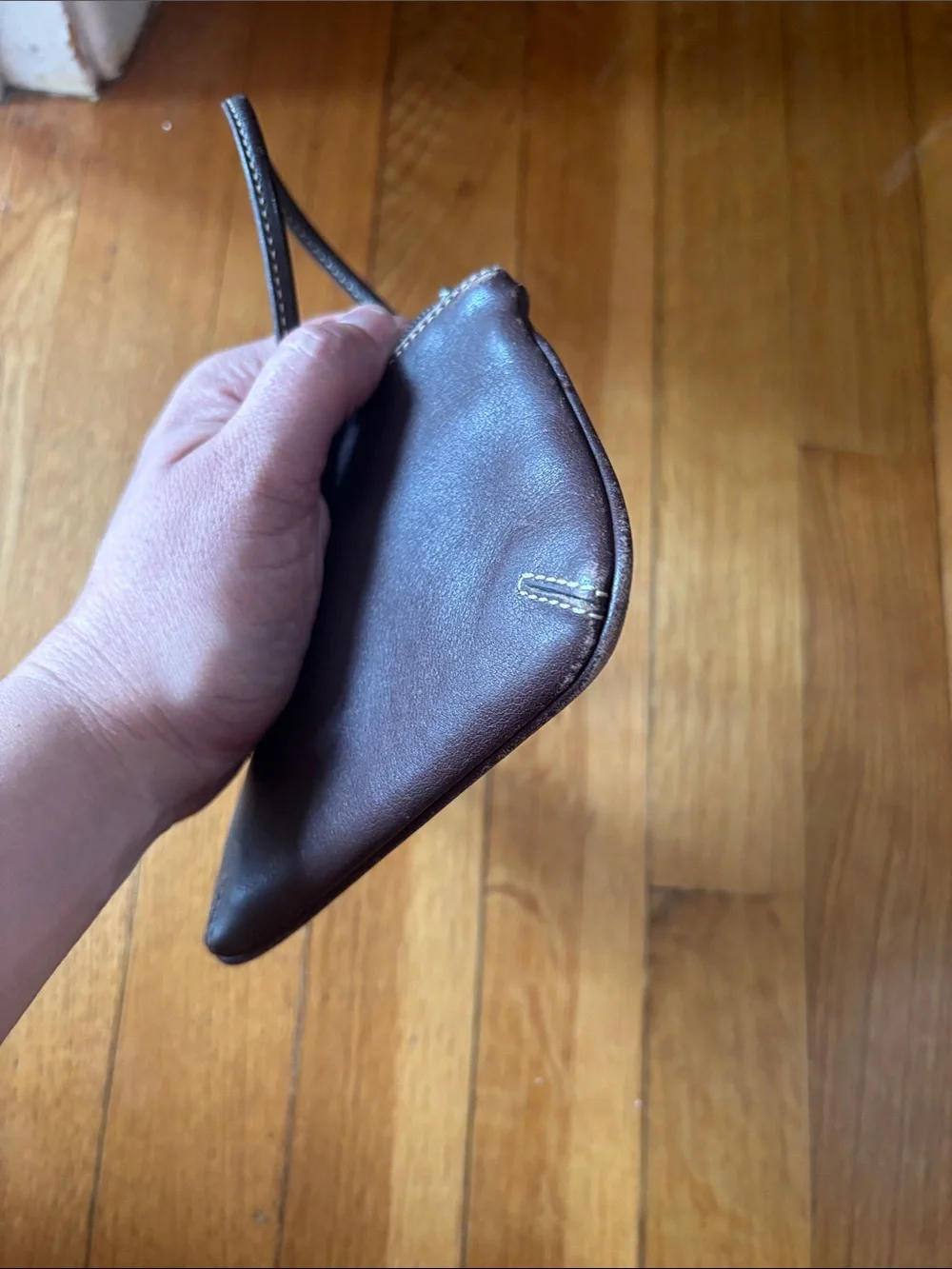 Coach Dark Brown Leather Wristlet with Strap